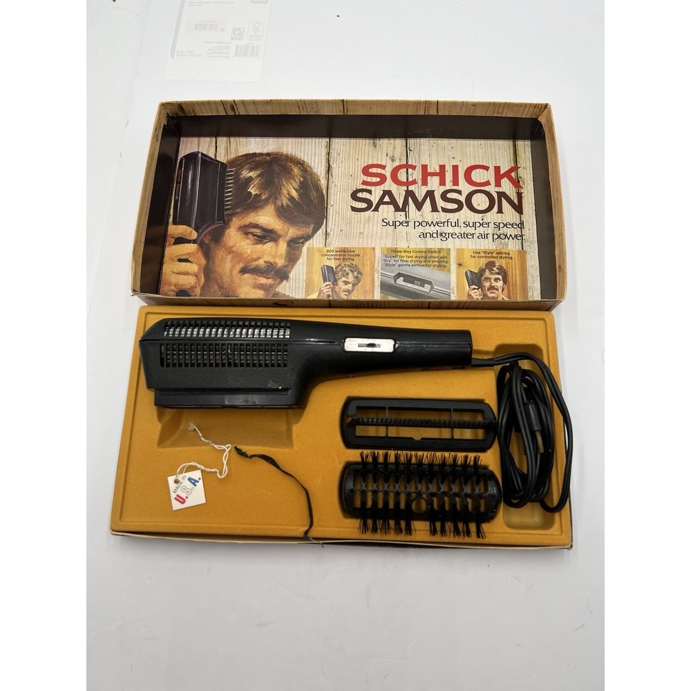 Vintage 1970s Schick Samson Model 351 Styler Hair Dryer 800W Box Attachments USA
